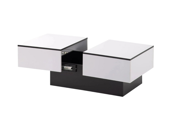 Table Basse Rectangulaire Extensible avec Rangements Noire et Blanche - Design Moderne Fyndra
