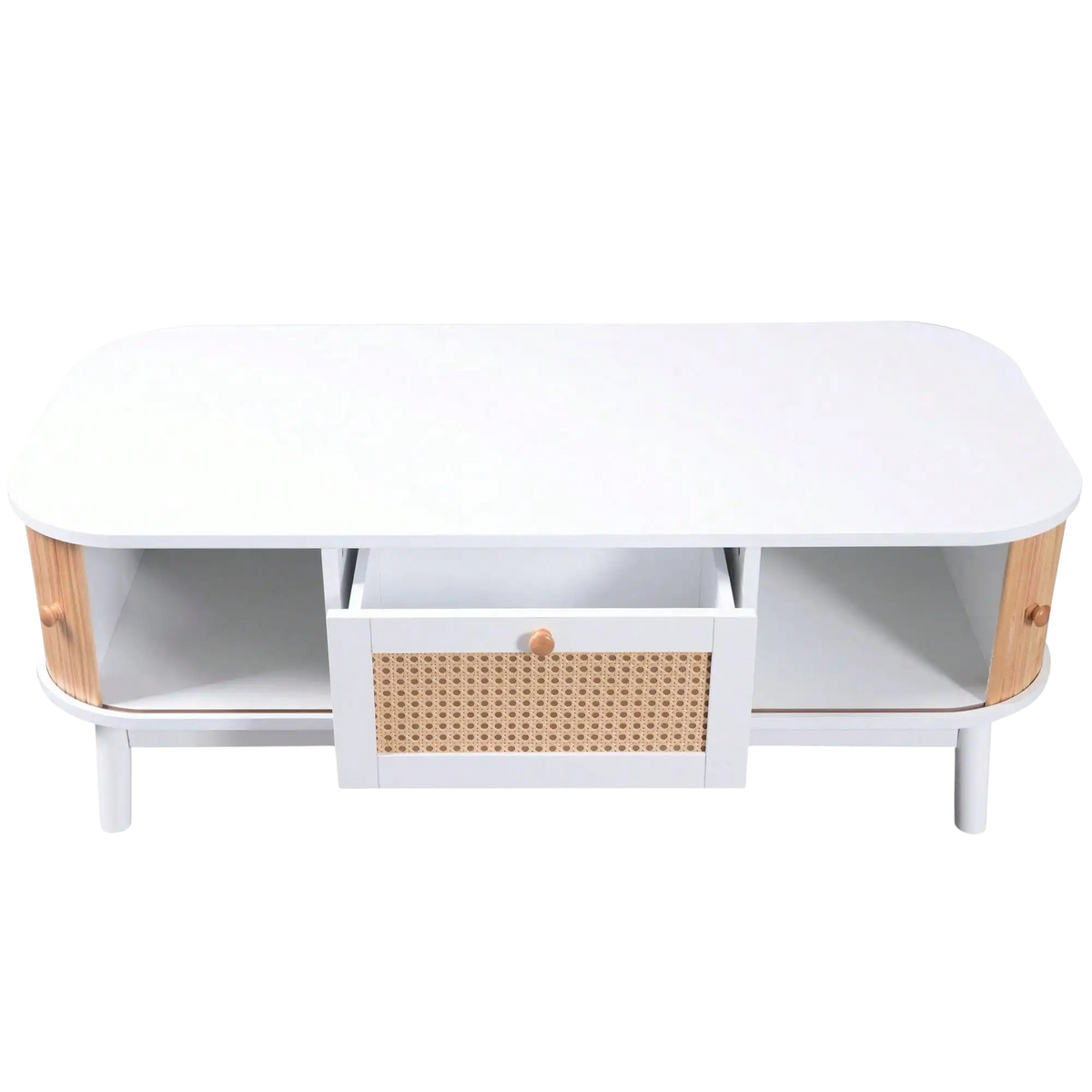 Table Basse en Bois et Rotin avec Rangements - Ravik