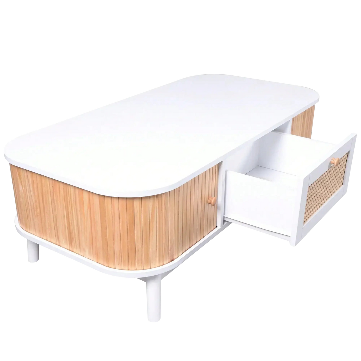 Table Basse en Bois et Rotin avec Rangements - Ravik
