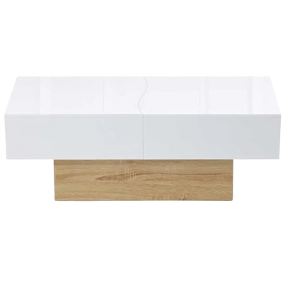 Table Basse Rectangulaire Bois et Plateau Coulissant Blanc - Design Fonctionnel Livio